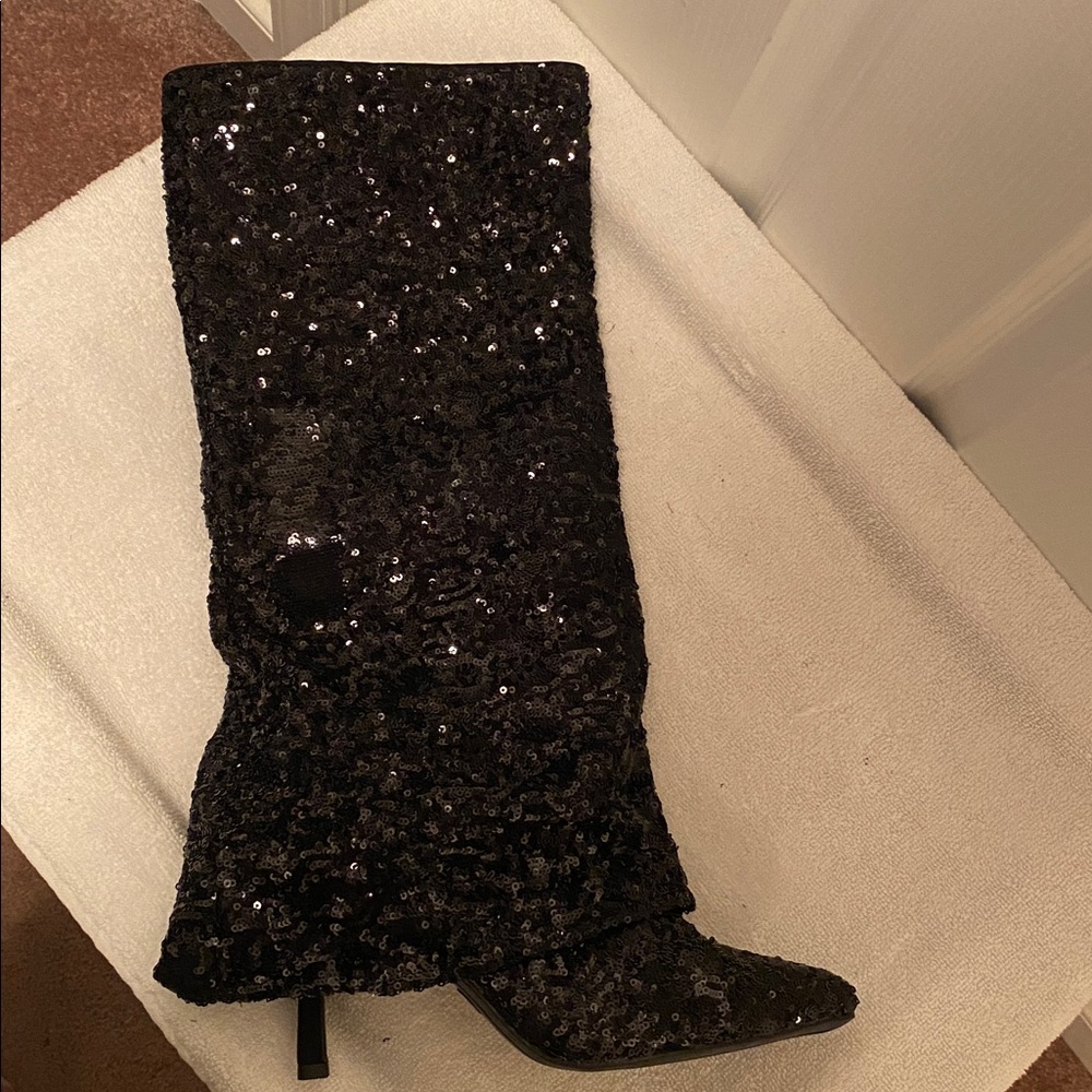 A New Day Black Sequins 1/2 Zip Heeled Boots… - Picture 2 of 9